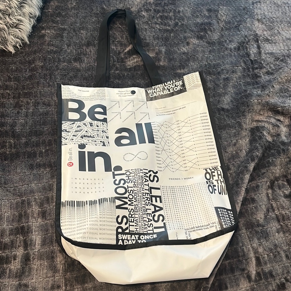 Lululemon tote Large size Black and White with writing